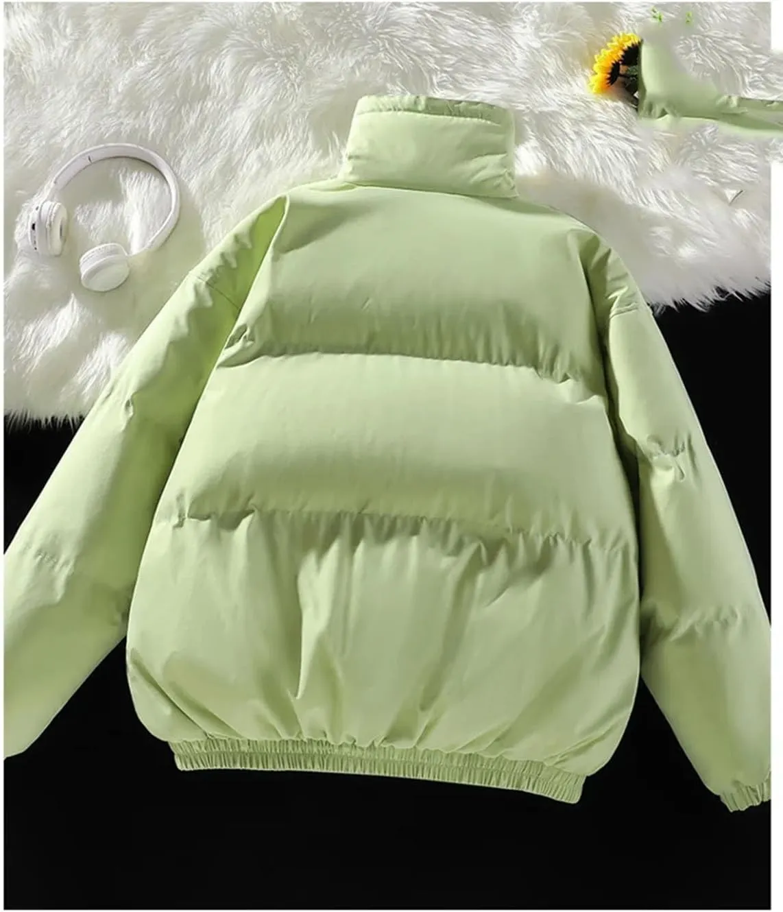 Men Drawstring Stand Collar Solid Color Cotton-Padded Warm Casual Zipper Parka Coat