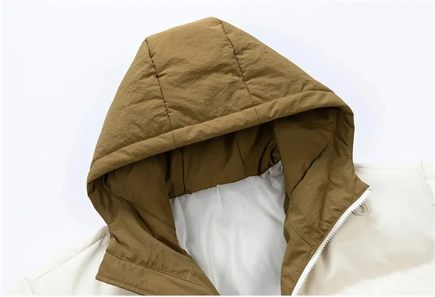 Men Hooded Patchwork Cotton-Padded Jacket Classic Thicken Fake Two Piece Parka Coat