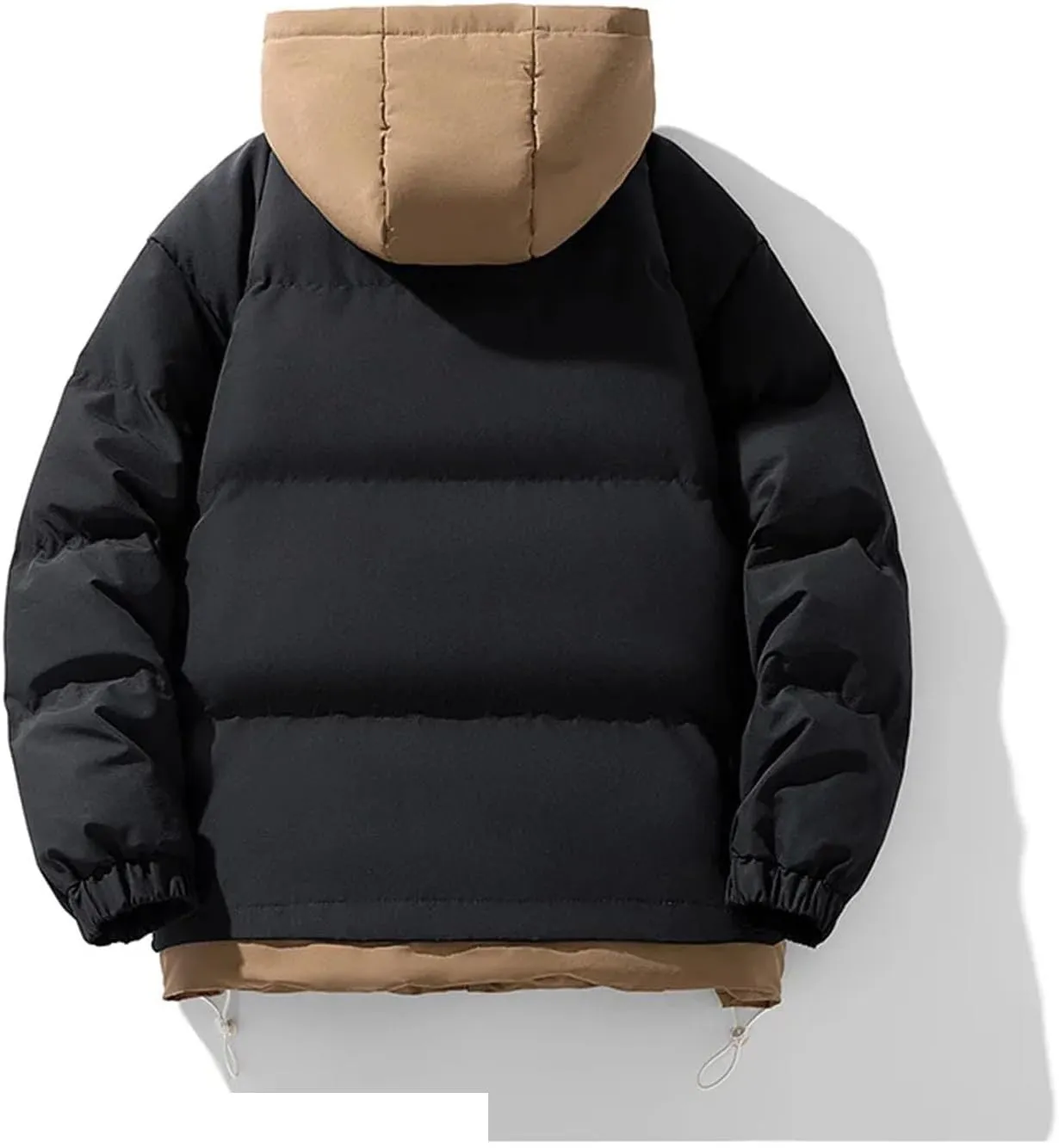 Men Hooded Patchwork Cotton-Padded Jacket Classic Thicken Fake Two Piece Parka Coat