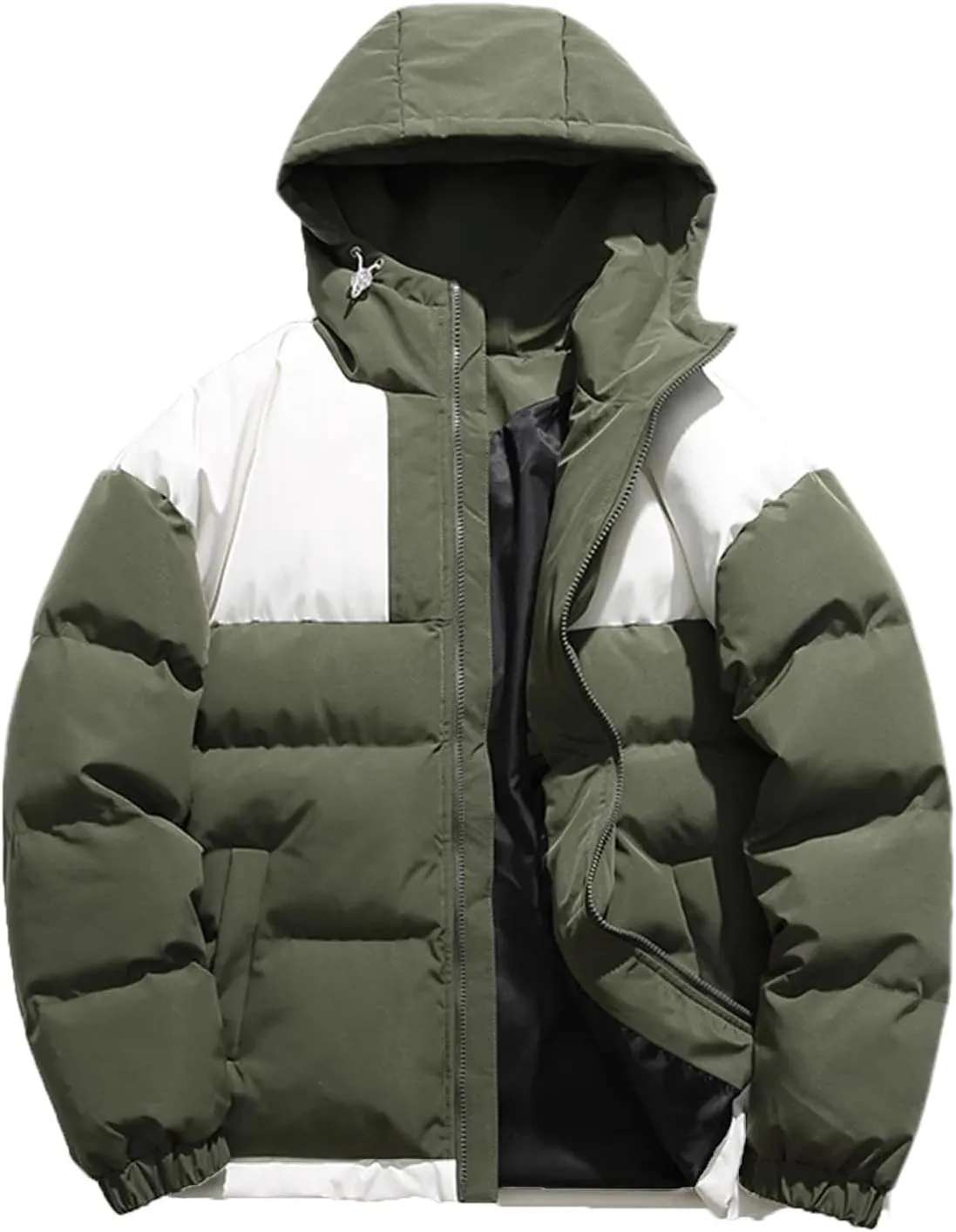 Men Hooded Patchwork Outdoor Zipper Cotton-Padded Classic Thicken Oversized Parka Coat