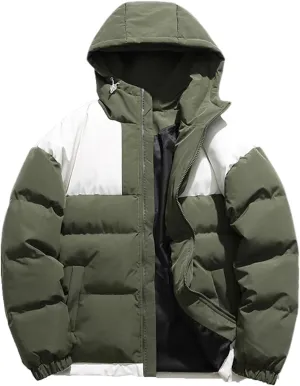 Men Hooded Patchwork Outdoor Zipper Cotton-Padded Classic Thicken Oversized Parka Coat