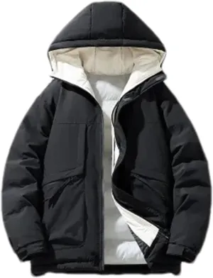Men Hooded Solid Color Cotton-Padded Classic Outdoor Thicken Oversized Warm Zipper Parka Coat