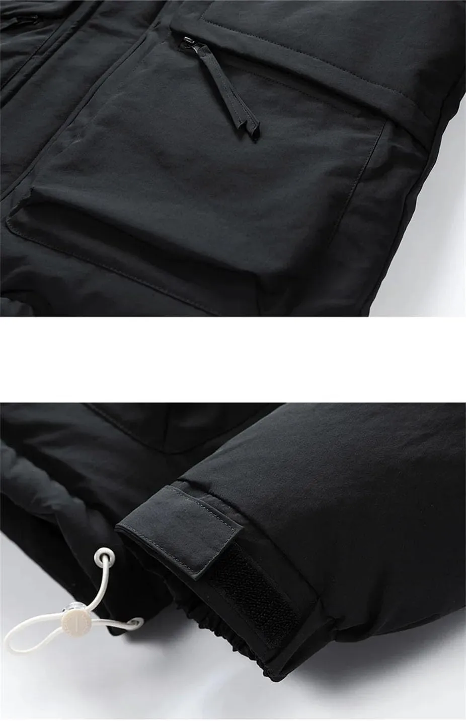 Men Hooded Solid Color Cotton-Padded Classic Outdoor Thicken Oversized Warm Zipper Parka Coat