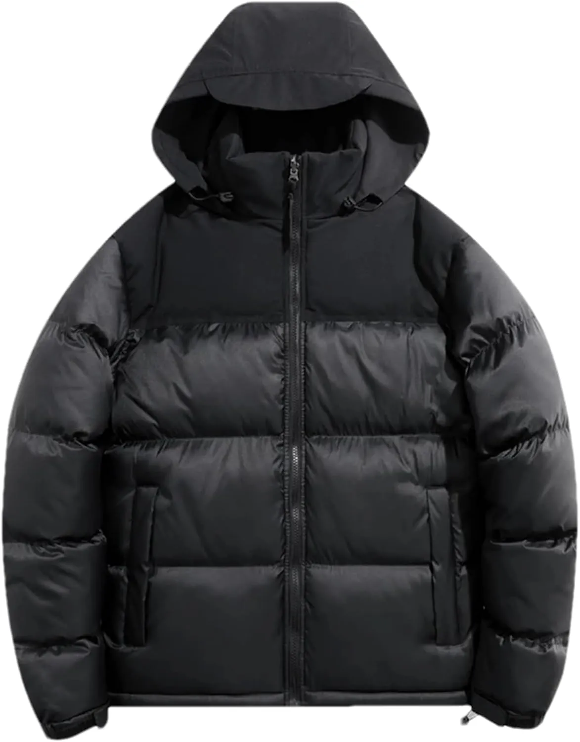 Men Hooded Stand Collar Patchwork Cotton-Padded Warm Casual Long Sleeve Zipper Parka Coat