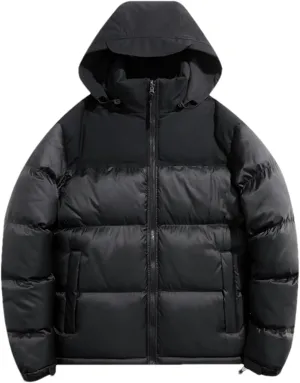 Men Hooded Stand Collar Patchwork Cotton-Padded Warm Casual Long Sleeve Zipper Parka Coat