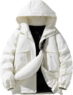 Men Outdoor Drawstring Hooded Cotton-Padded Classic Oversized Warm Patchwork Parka Coat