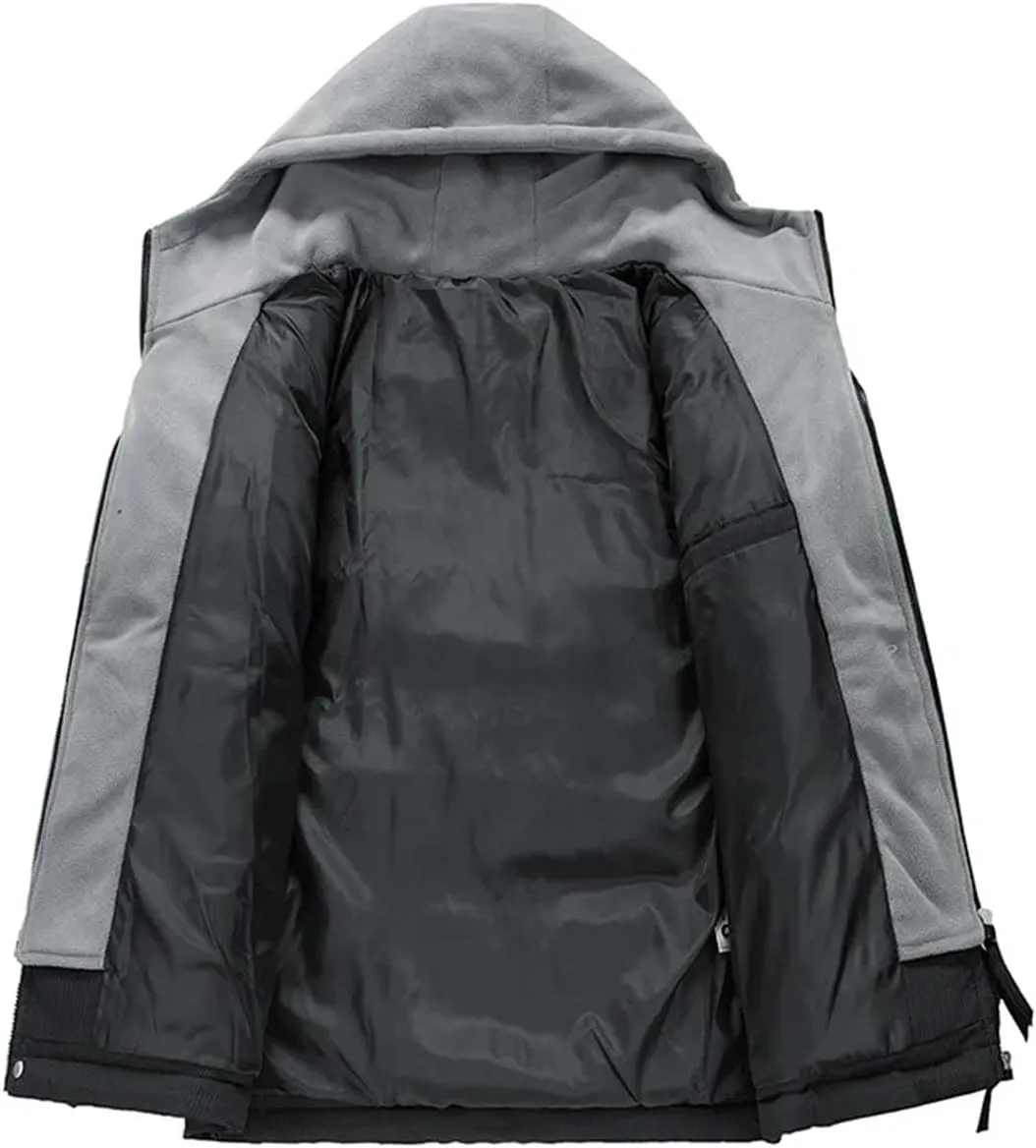 Men Outdoor Drawstring Hooded Cotton-Padded Classic Oversized Warm Patchwork Parka Coat