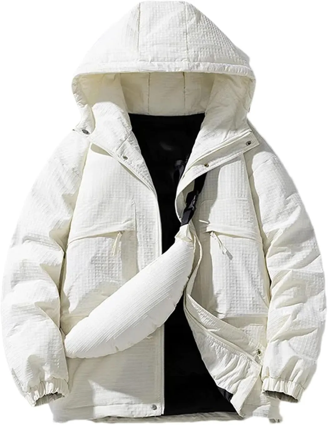 Men Outdoor Drawstring Hooded Cotton-Padded Classic Oversized Warm Patchwork Parka Coat