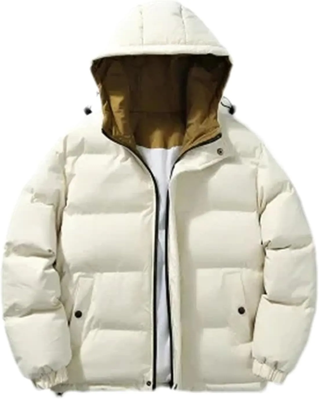 Men Outdoor Hooded Cotton-Padded Jacket Classic Solid Oversized Zipper Parka Coat