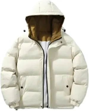 Men Outdoor Hooded Cotton-Padded Jacket Classic Solid Oversized Zipper Parka Coat