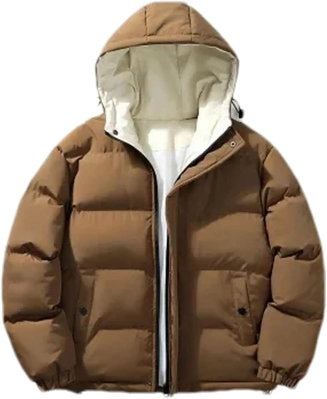 Men Outdoor Hooded Cotton-Padded Jacket Classic Solid Oversized Zipper Parka Coat