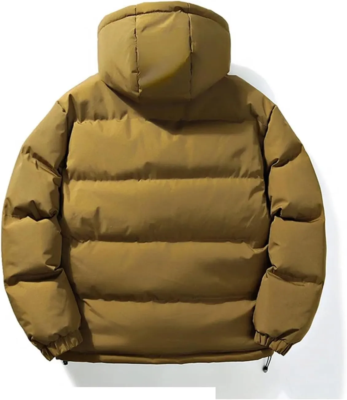 Men Outdoor Hooded Cotton-Padded Jacket Classic Solid Oversized Zipper Parka Coat