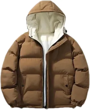 Men Outdoor Hooded Cotton-Padded Jacket Classic Solid Oversized Zipper Parka Coat