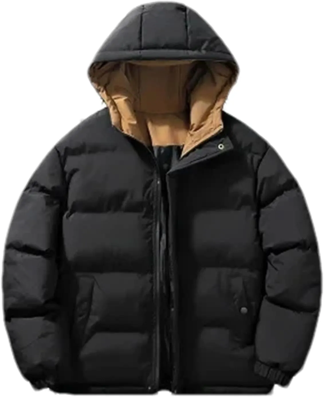 Men Outdoor Hooded Cotton-Padded Jacket Classic Solid Oversized Zipper Parka Coat