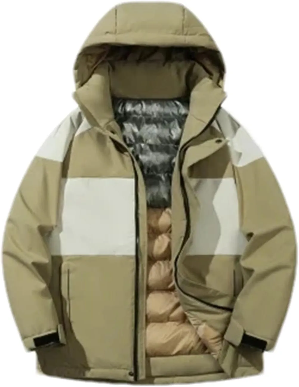Men Outdoor Hooded Stand Collar Cotton-Padded Classic Thicken Oversized Patchwork Parka Coat