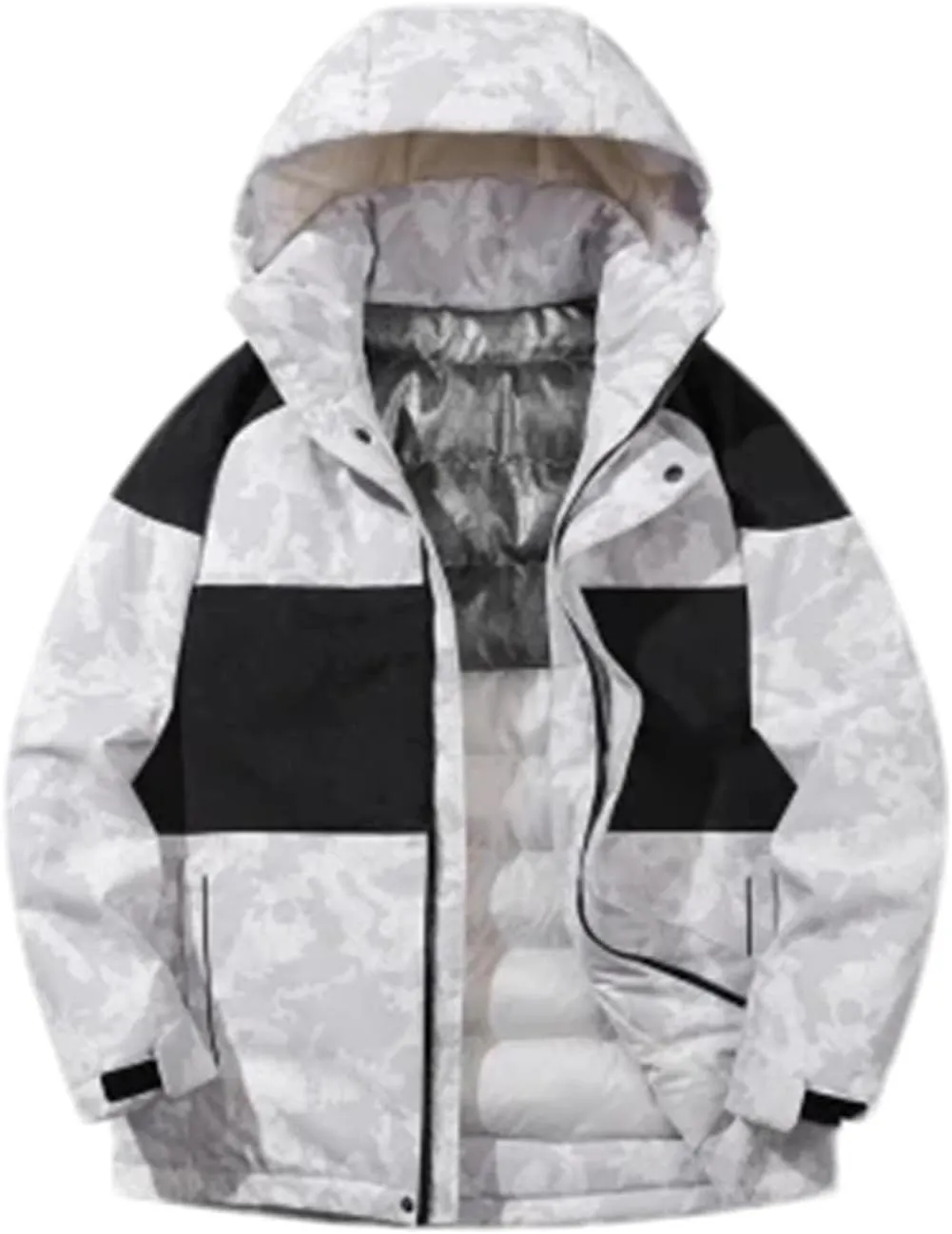 Men Outdoor Hooded Stand Collar Cotton-Padded Classic Thicken Oversized Patchwork Parka Coat