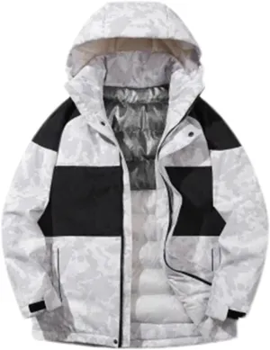 Men Outdoor Hooded Stand Collar Cotton-Padded Classic Thicken Oversized Patchwork Parka Coat