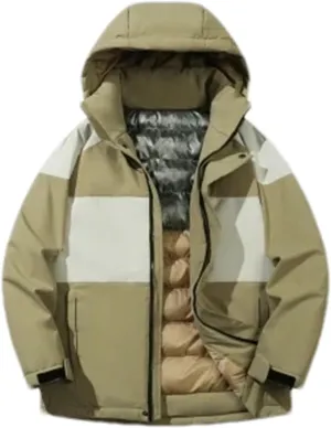 Men Outdoor Hooded Stand Collar Cotton-Padded Classic Thicken Oversized Patchwork Parka Coat