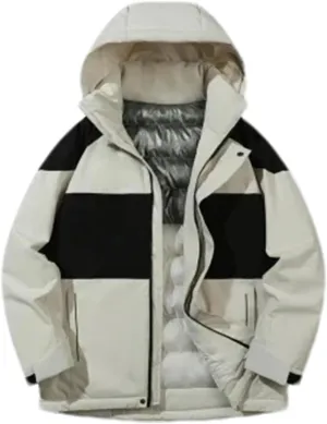 Men Outdoor Hooded Stand Collar Cotton-Padded Classic Thicken Oversized Patchwork Parka Coat
