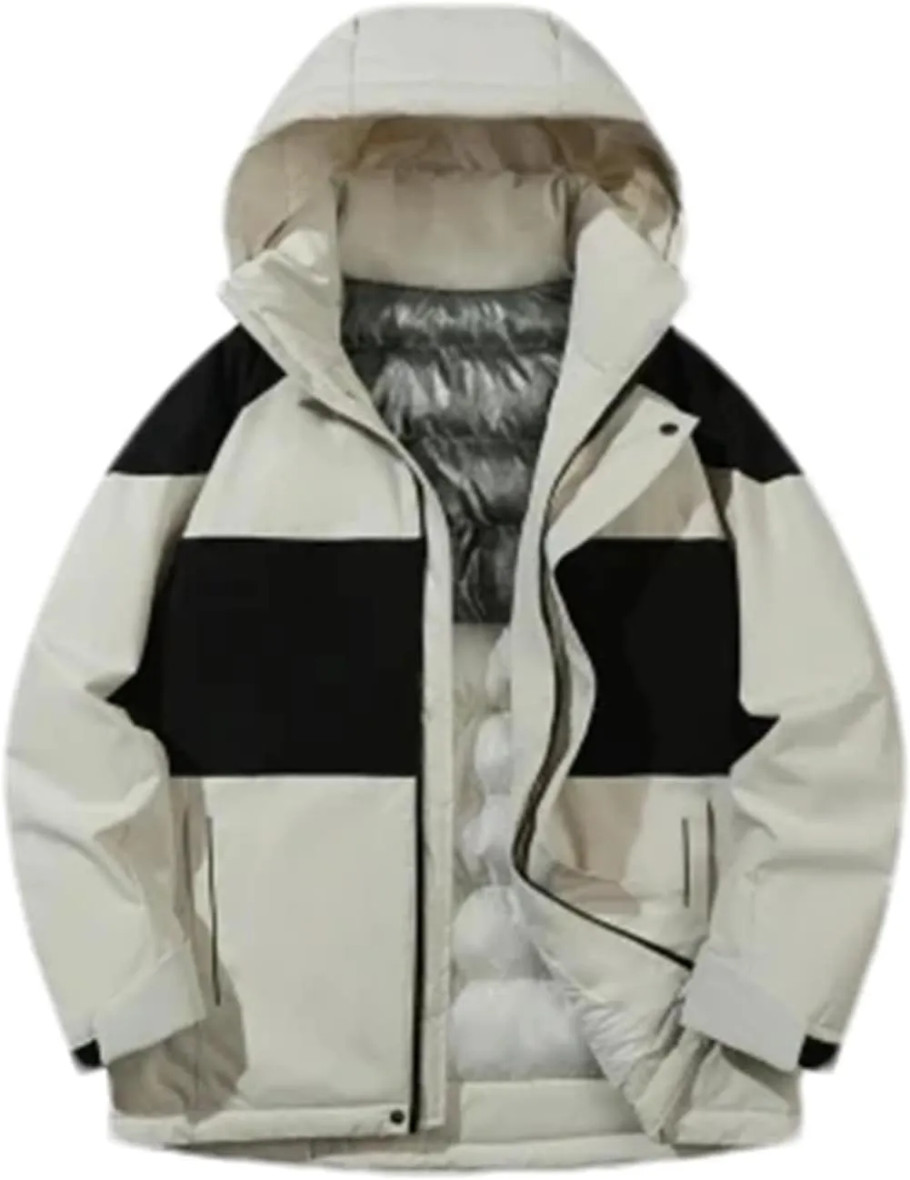 Men Outdoor Hooded Stand Collar Cotton-Padded Classic Thicken Oversized Patchwork Parka Coat