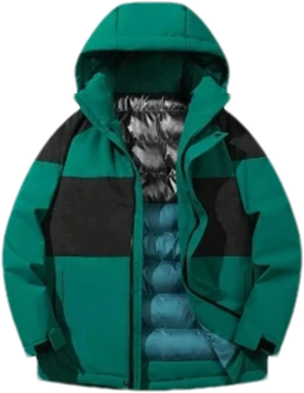 Men Outdoor Hooded Stand Collar Cotton-Padded Classic Thicken Oversized Patchwork Parka Coat