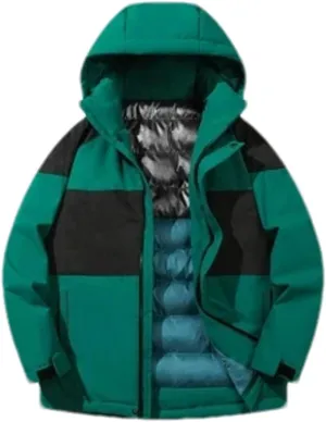 Men Outdoor Hooded Stand Collar Cotton-Padded Classic Thicken Oversized Patchwork Parka Coat