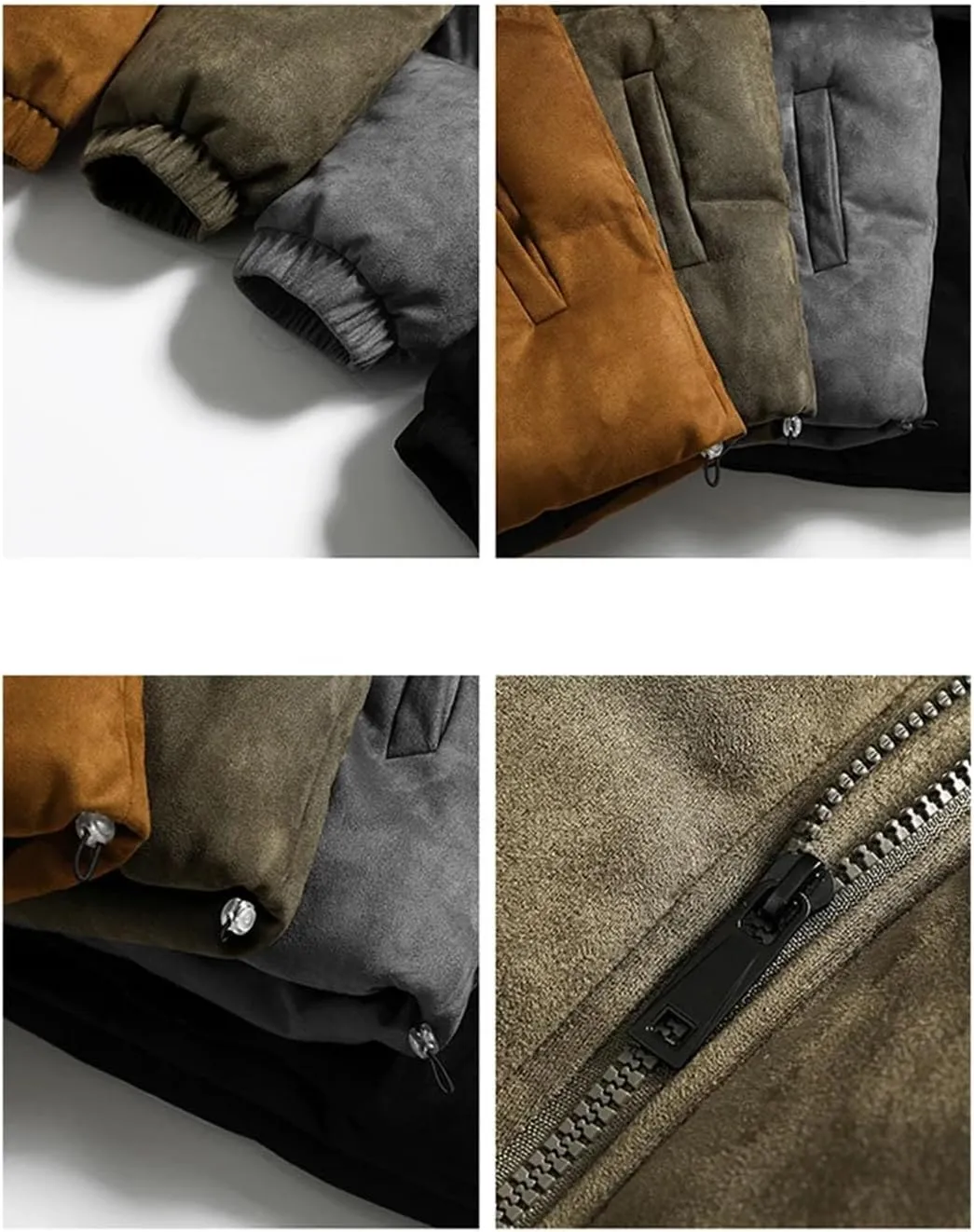Men Outdoor Hooded Zipper Cotton-Padded Classic Thicken Oversized Suede Parka Coat