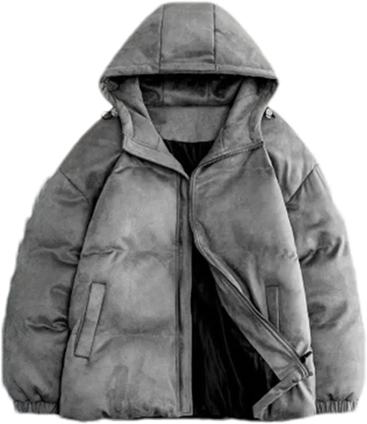 Men Outdoor Hooded Zipper Cotton-Padded Classic Thicken Oversized Suede Parka Coat