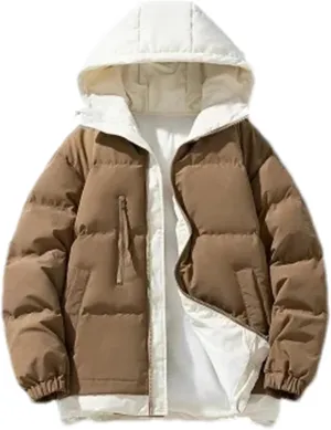 Men Outdoor Patchwork Hooded Cotton-Padded Thicken Classic Oversized Warm Parka Coat