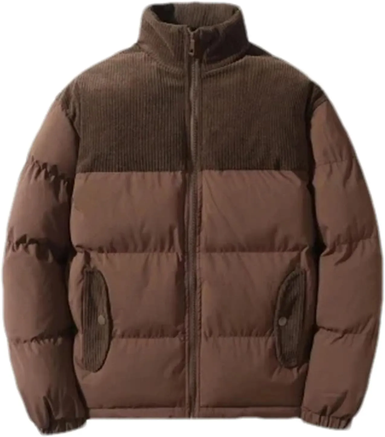 Men Patchwork Corduroy Stand Collar Cotton-Padded Jacket Classic Oversized Parka Coat
