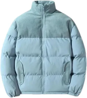 Men Patchwork Corduroy Stand Collar Cotton-Padded Jacket Classic Oversized Parka Coat