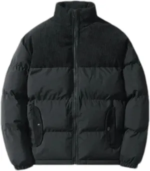 Men Patchwork Corduroy Stand Collar Cotton-Padded Jacket Classic Oversized Parka Coat