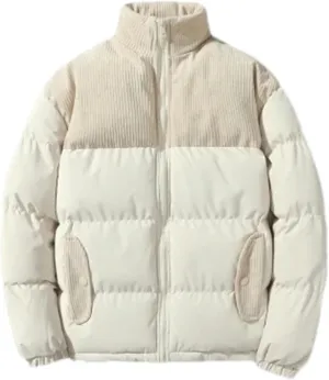 Men Patchwork Corduroy Stand Collar Cotton-Padded Jacket Classic Oversized Parka Coat