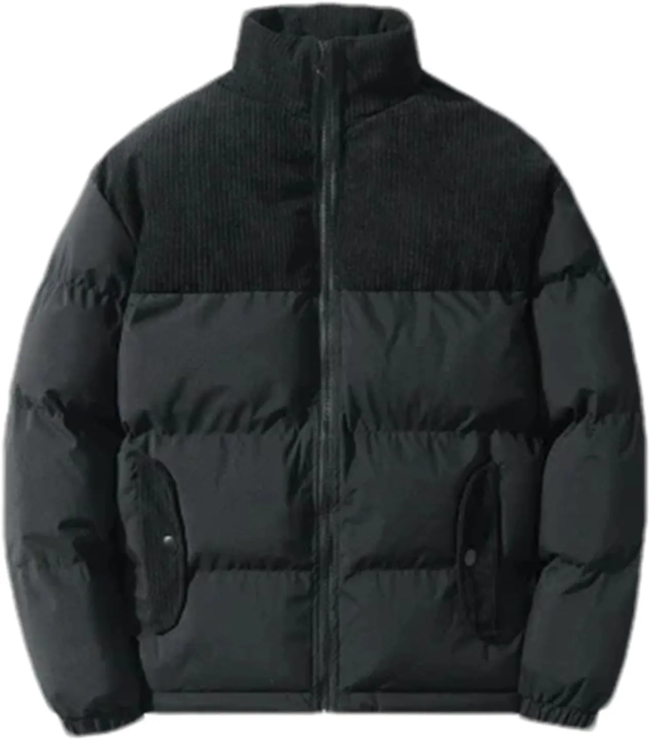 Men Patchwork Corduroy Stand Collar Cotton-Padded Jacket Classic Oversized Parka Coat