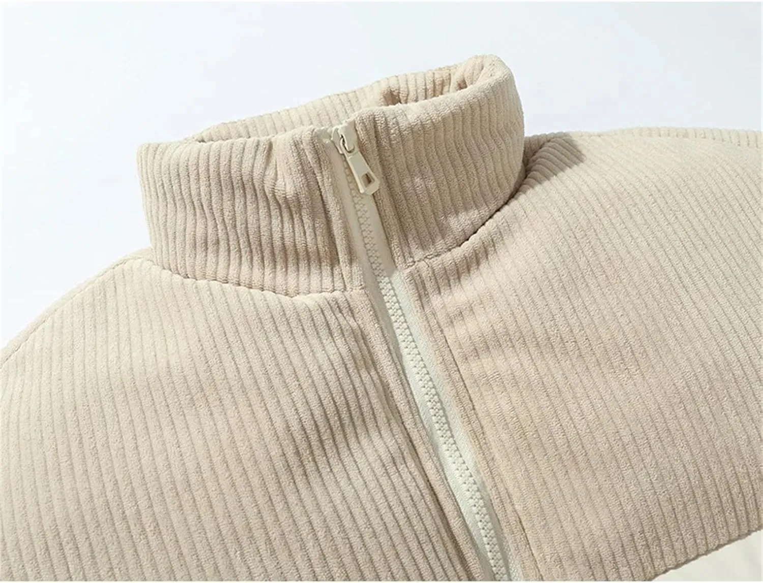 Men Patchwork Corduroy Stand Collar Cotton-Padded Jacket Classic Oversized Parka Coat