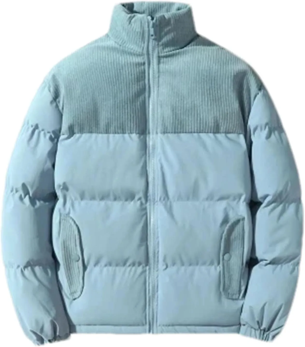 Men Patchwork Corduroy Stand Collar Cotton-Padded Jacket Classic Oversized Parka Coat