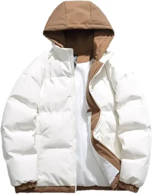 Men Patchwork Hooded Outdoor Cotton-Padded Classic Thicken Oversized Warm Parka Coat
