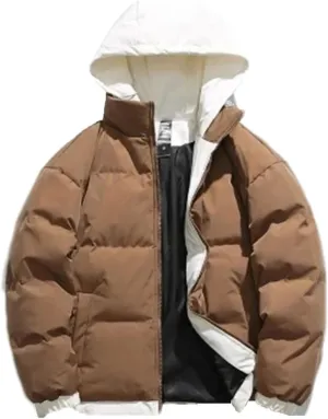 Men Patchwork Hooded Outdoor Cotton-Padded Classic Thicken Oversized Warm Parka Coat