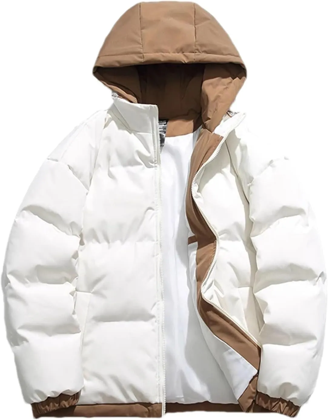 Men Patchwork Hooded Outdoor Cotton-Padded Classic Thicken Oversized Warm Parka Coat