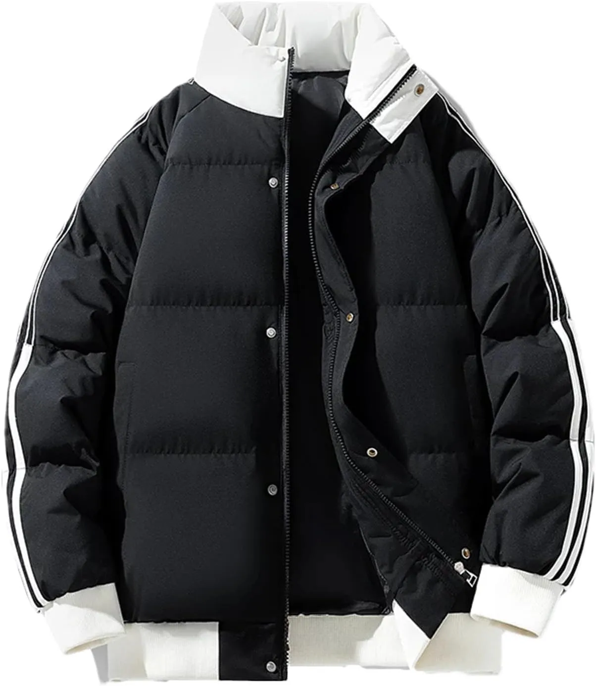 Men Patchwork Stand Collar Cotton-Padded Classic Outdoor Solid Thicken Oversized Parka Coat