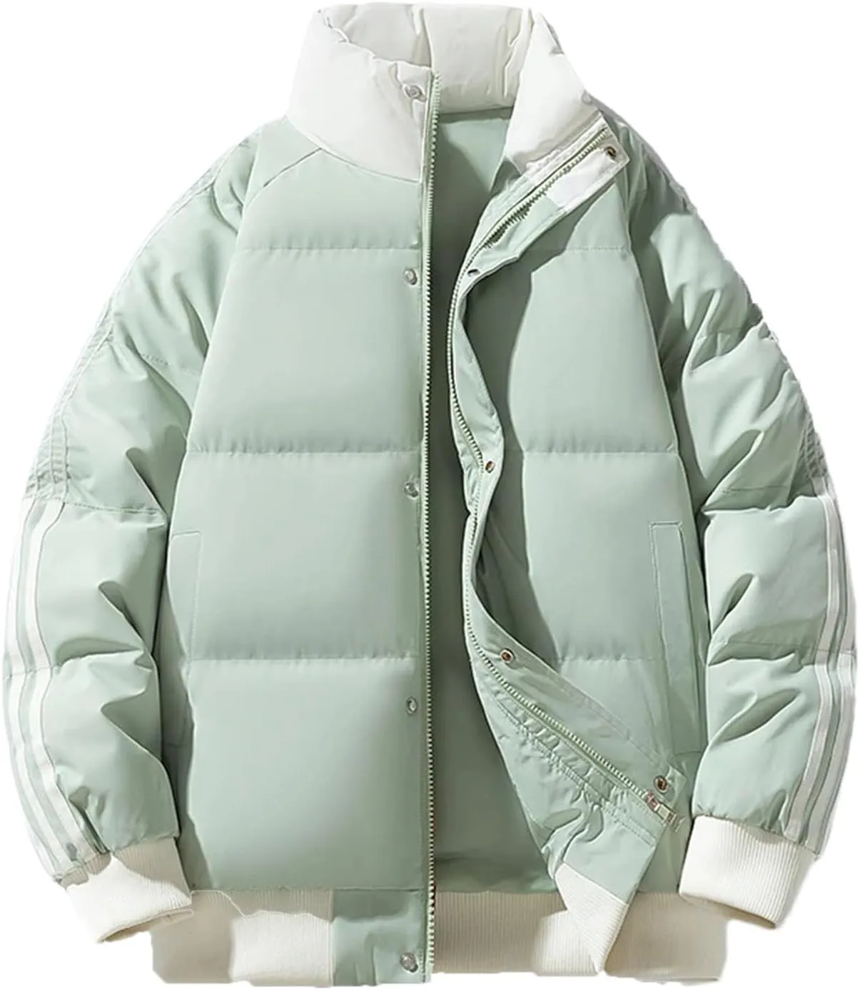 Men Patchwork Stand Collar Cotton-Padded Classic Outdoor Solid Thicken Oversized Parka Coat