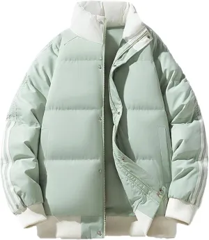 Men Patchwork Stand Collar Cotton-Padded Classic Outdoor Solid Thicken Oversized Parka Coat
