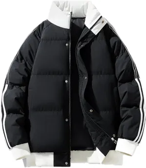 Men Patchwork Stand Collar Cotton-Padded Classic Outdoor Solid Thicken Oversized Parka Coat