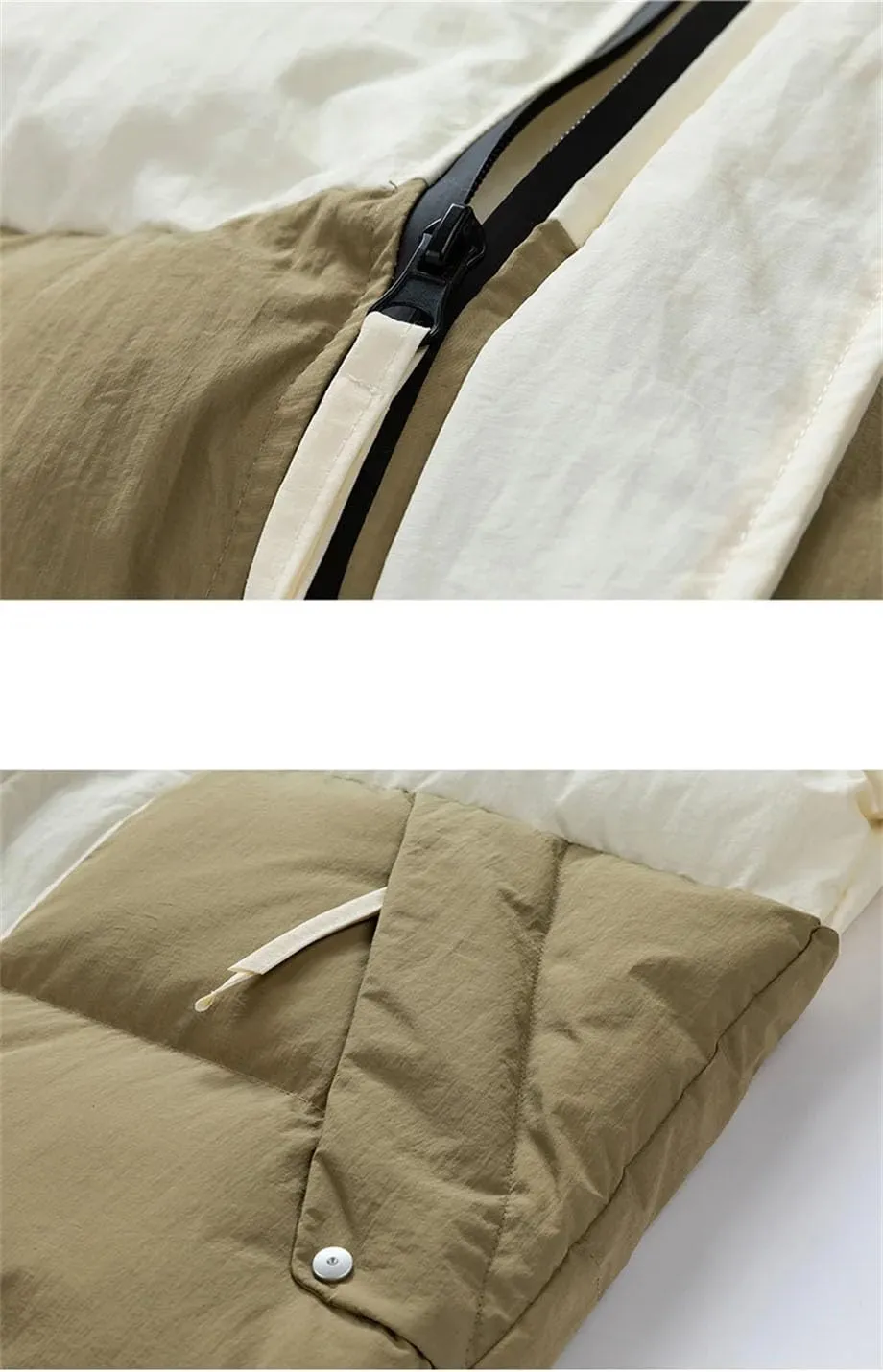 Men Patchwork Stand Collar Cotton-Padded Jacket Classic Zipper Pockets Oversized Parka Coat