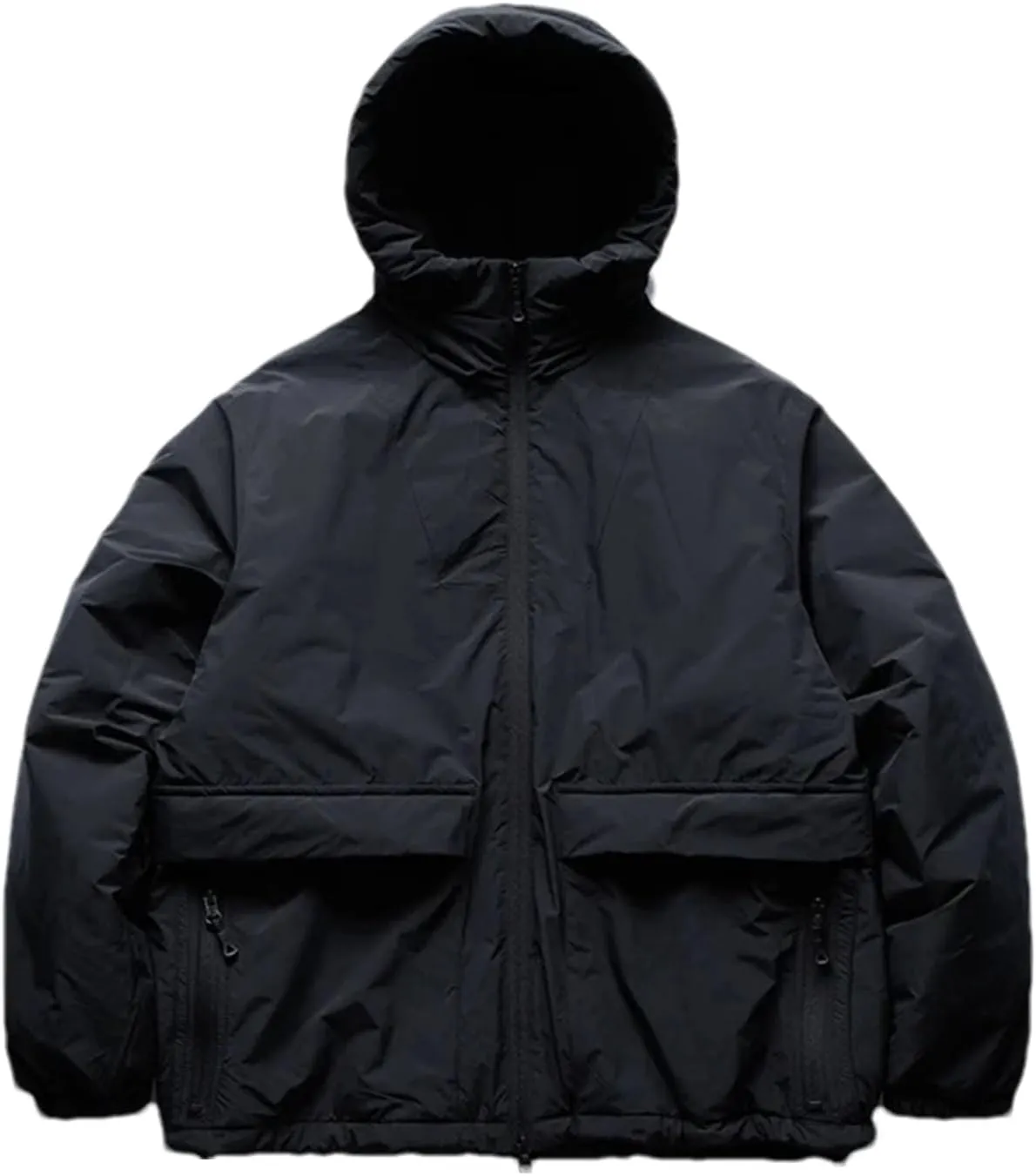 Men Solid Hooded Zipper Cotton-Padded Classic Outdoor Casual Warm Loose Parka Coat