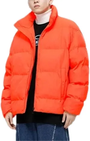 Men Solid Stand Collar Cotton-Padded Classic Outdoor Oversized Button Pockets Parka Coat