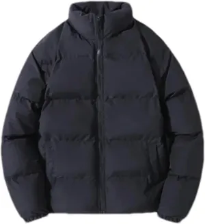 Men Solid Stand Collar Cotton-Padded Jacket Classic Thicken Warm Zipper Long Sleeve Parka Coat