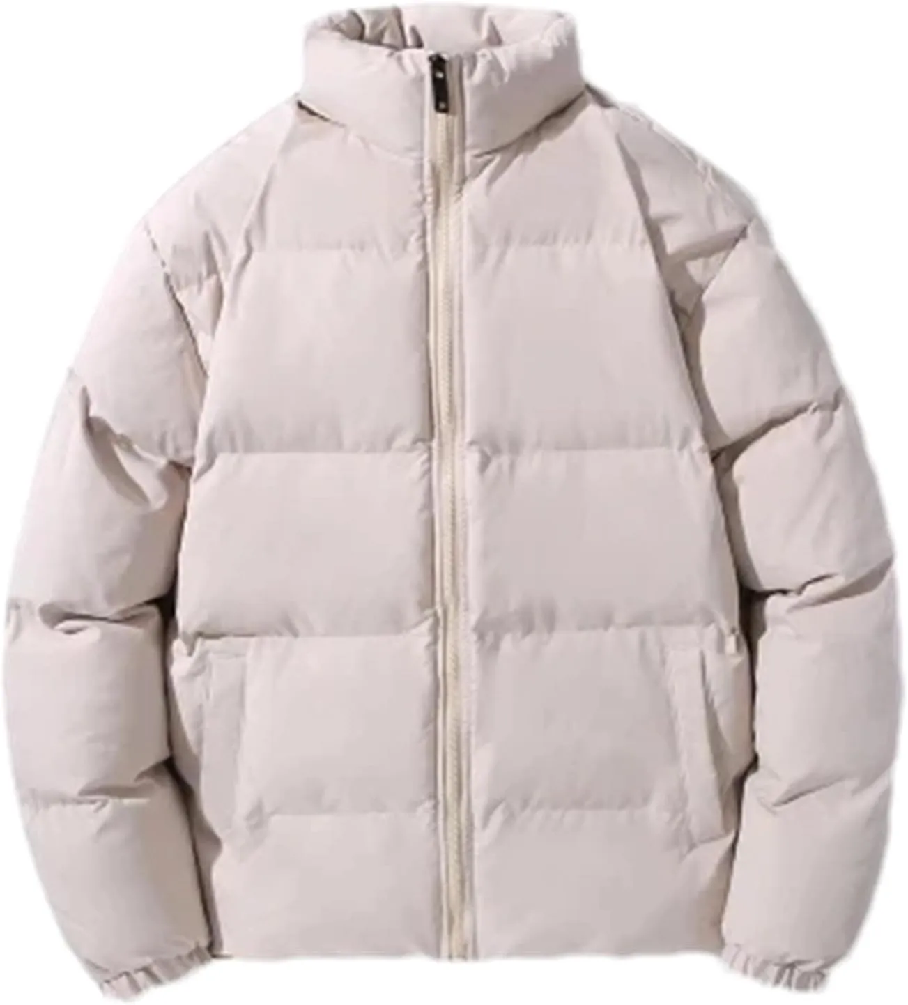 Men Solid Stand Collar Cotton-Padded Jacket Classic Thicken Warm Zipper Long Sleeve Parka Coat