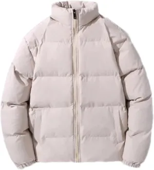 Men Solid Stand Collar Cotton-Padded Jacket Classic Thicken Warm Zipper Long Sleeve Parka Coat