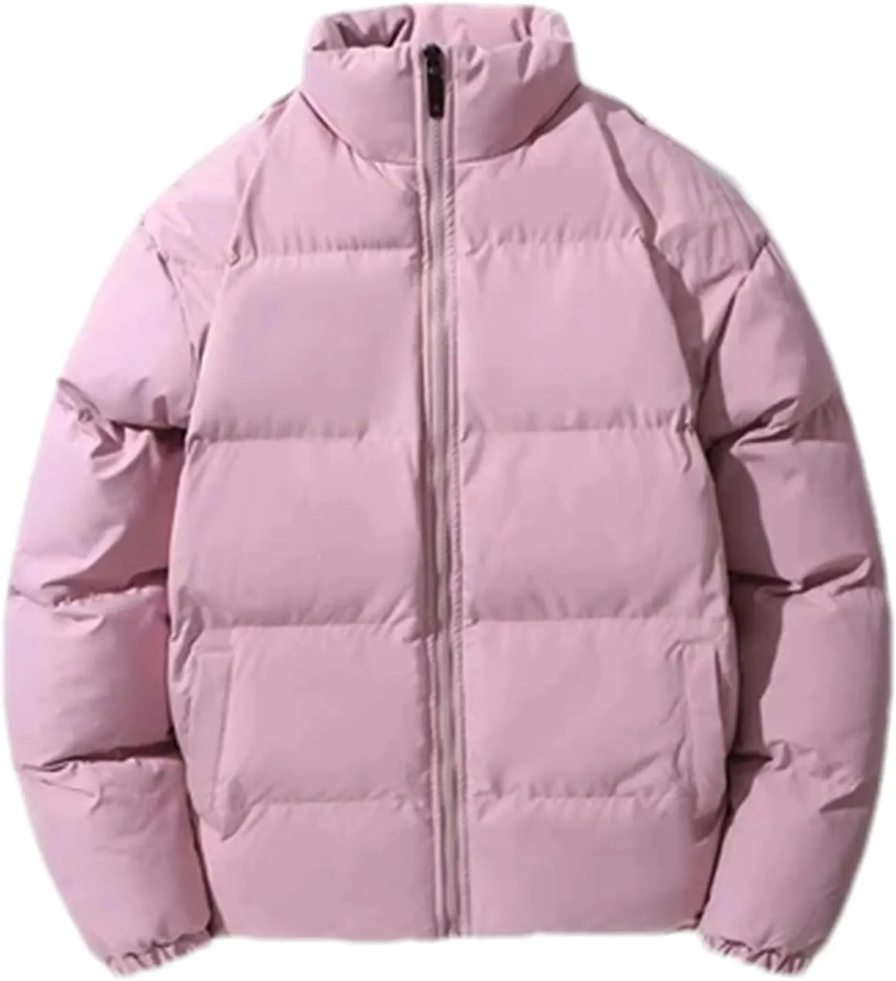 Men Solid Stand Collar Cotton-Padded Jacket Classic Thicken Warm Zipper Long Sleeve Parka Coat